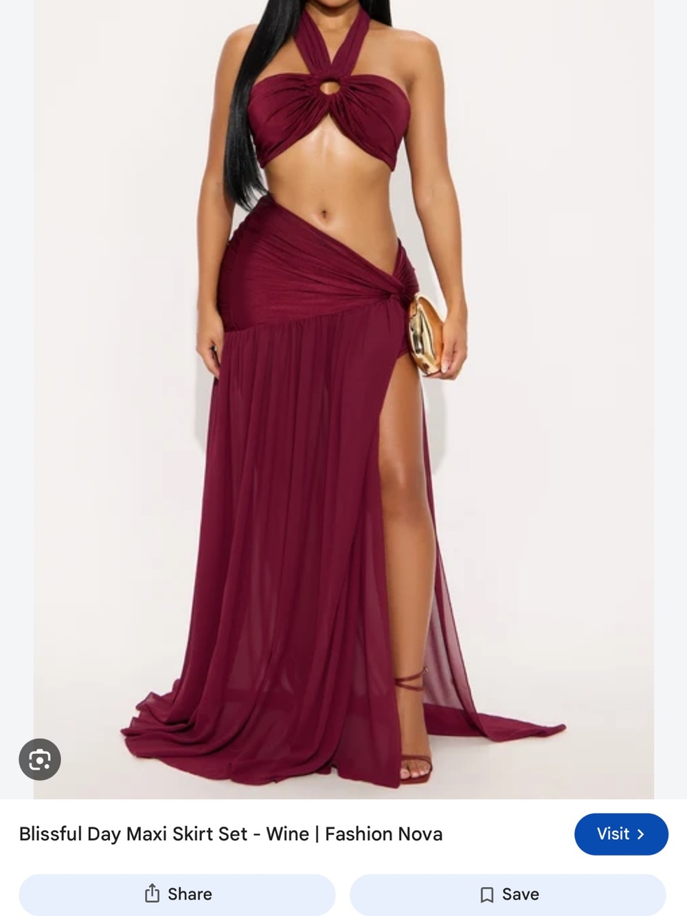 Fashion Nova Wine Halter Maxi Skirt Set
